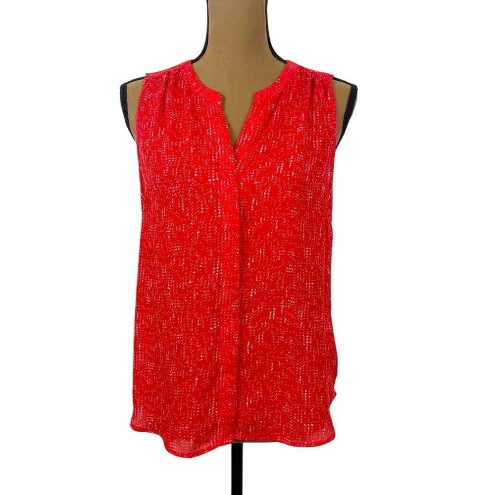 Dalia Sleeveless Concealed Button Front Blouse Top Red and White Size XS